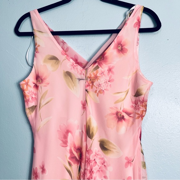 Vintage Y2K 90s B. Smart sz. M? Floral Maxi Dress Draped Cowl Neck Lined Pink - Picture 4 of 14